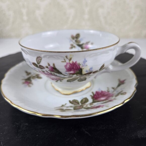 Royal Rose Fine China Teacup and Saucer Pink Rose Pattern Vintage Made in Japan - Picture 1 of 16